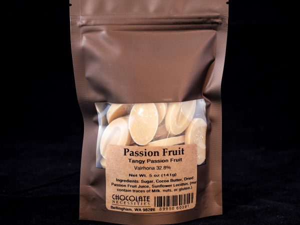 A 5 ounce bag of passion fruit couverture feves